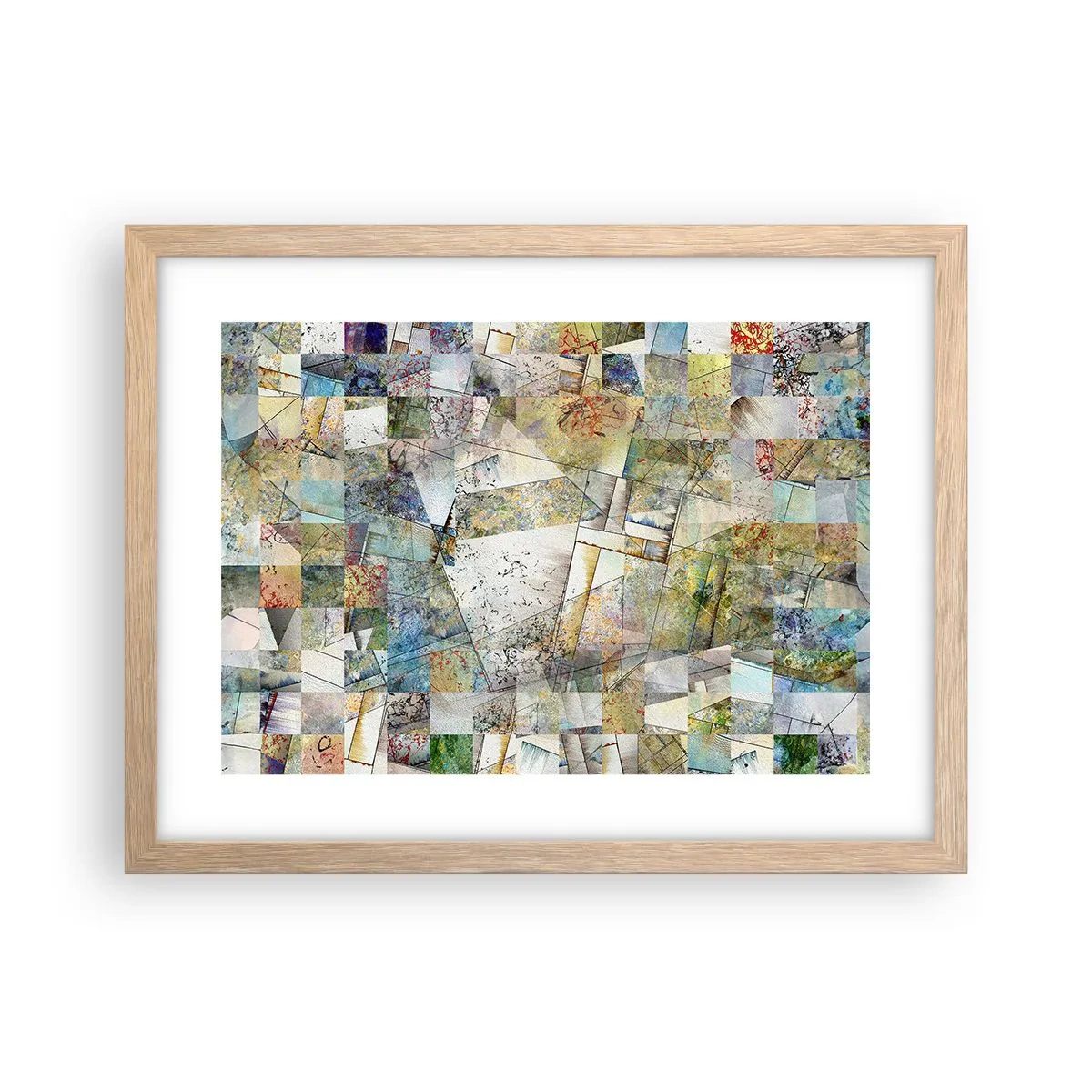 Plakat i ramme af lyst egetræ - Geometrisk ommøblering - 40x30 cm