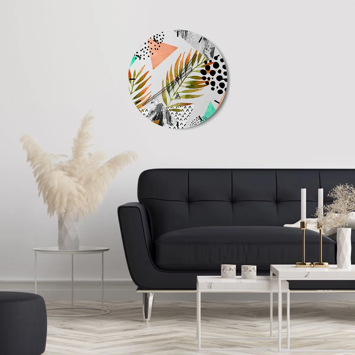 Vægur, Uret - Dekoration med palmeblade - 40x40 cm