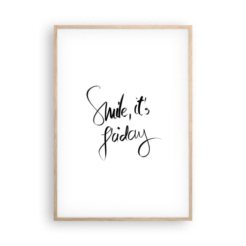 Plakat i ramme af lyst egetræ - Ægte glæde - 70x100 cm