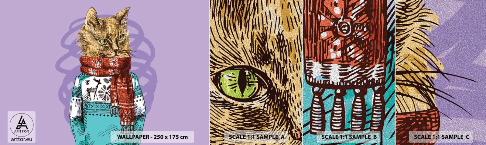 Prøve Fototapet Premium Sand - En kat ikke kun i sko - Abstraktion, Kat, Uld sweater - 100x30 cm