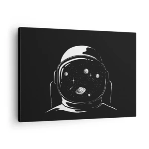 Lærredstryk - Billede på lærred - En minimalistisk astronauthjelm med udsigt over rummet - 70x50cm - Flot udsigt - Moderne vægdekoration til stue og soveværelse ARTTOR