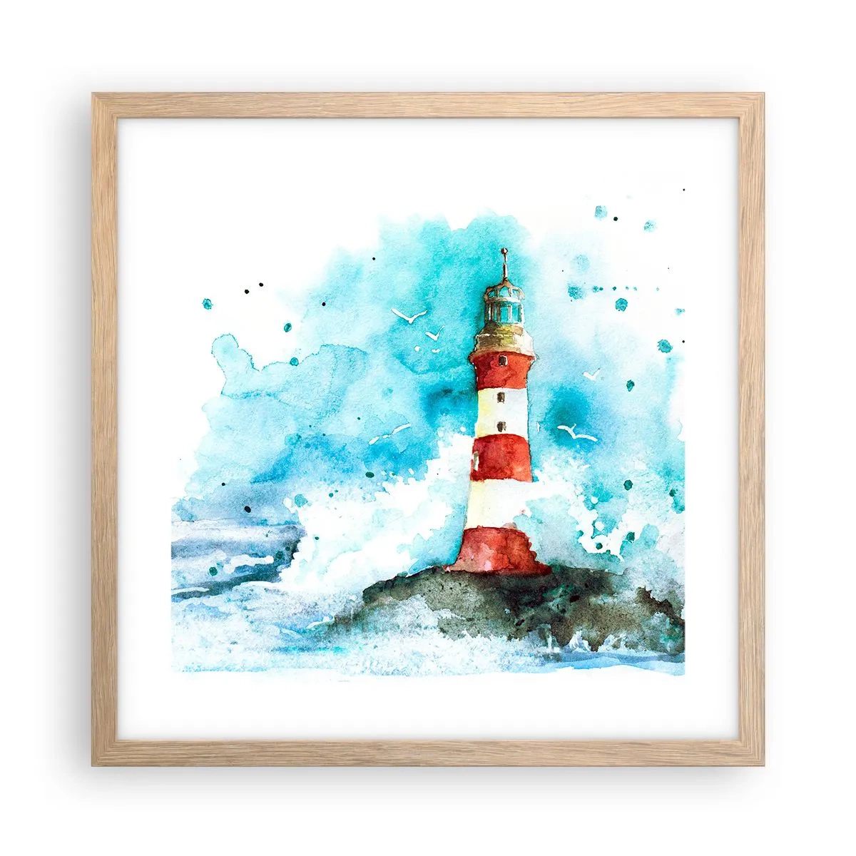 Plakat i ramme af lyst egetræ - Elementernes enhed - 40x40 cm