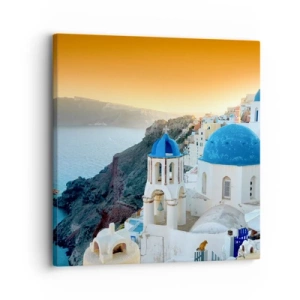Lærredstryk - Billede på lærred - Santorini - omfavnet af klipperne - 30x30 cm