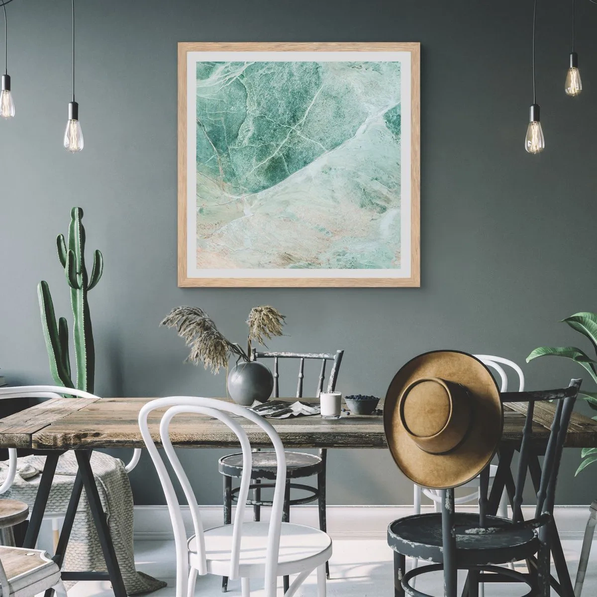 Plakat i ramme af lyst egetræ - Den ædle kølighed af sten - 60x60 cm