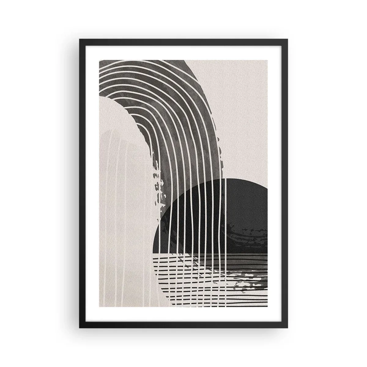 Plakat i sort ramme - Minimalistisk abstraktion i sort-hvid - 50x70cm - Derhen og tilbage - Moderne vægdekoration til stue og soveværelse ARTTOR