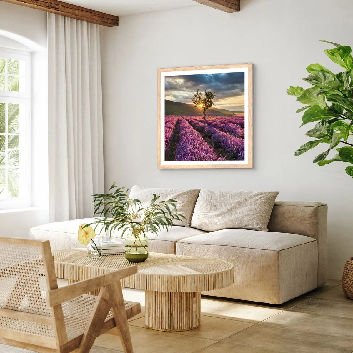 Plakat i ramme af lyst egetræ - Lilla aroma - 40x40 cm