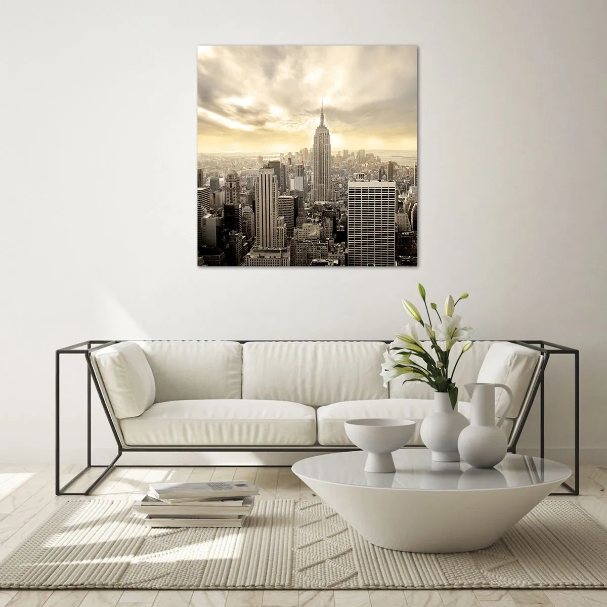 Billede på glas - New York vævet af grå - 70x70 cm