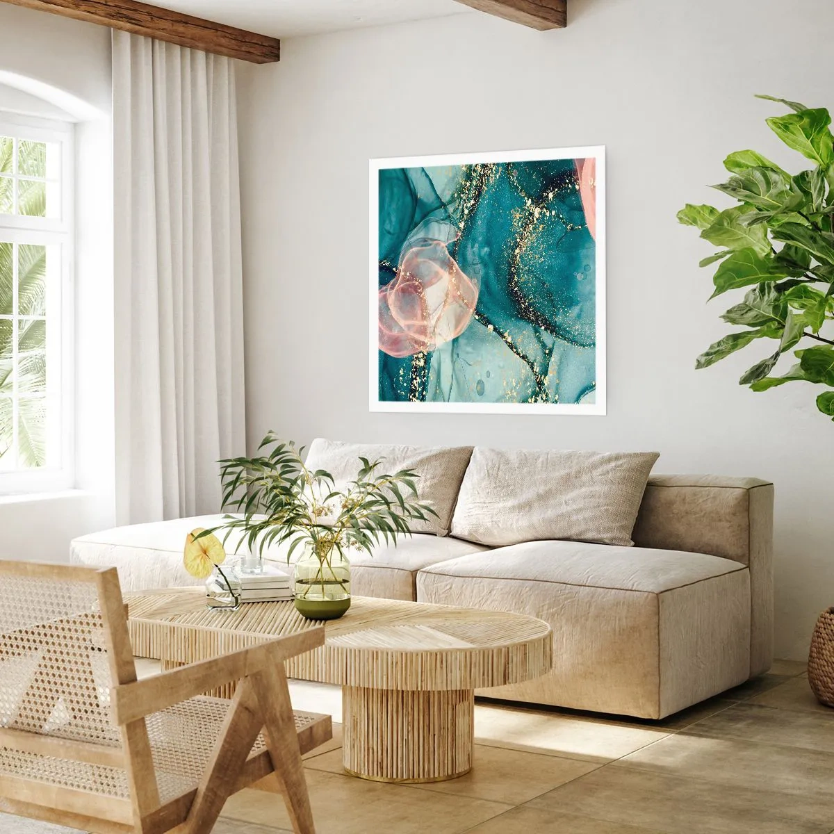 Plakat - Silkeblå, tyl lyserød - 60x60 cm