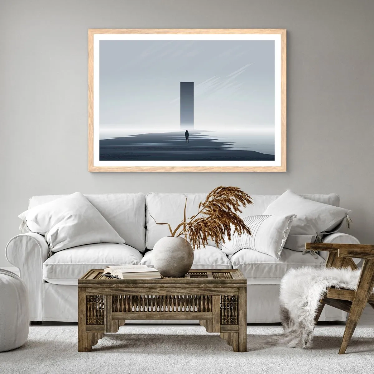 Plakat i ramme af lyst egetræ - Mulighed eller trussel? - 91x61 cm