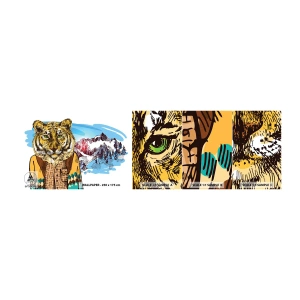 Prøve Fototapet Selvklæbende Deluxe Sticker - Ikke så vild som han er tegnet - Abstraktion, Tiger, Bjerge - 100x30 cm