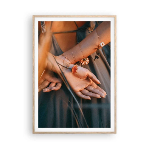 Plakat i ramme af lyst egetræ - Forbundet med naturen - 70x100 cm