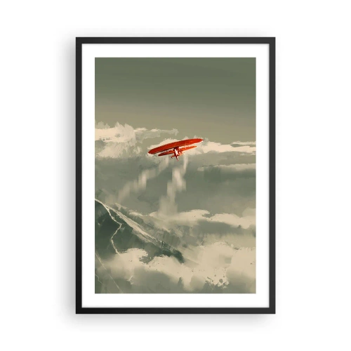 Plakat i sort ramme - En rød biplan på himlen - 50x70cm - Frygtløs pioner - Moderne vægdekoration til stue og soveværelse ARTTOR
