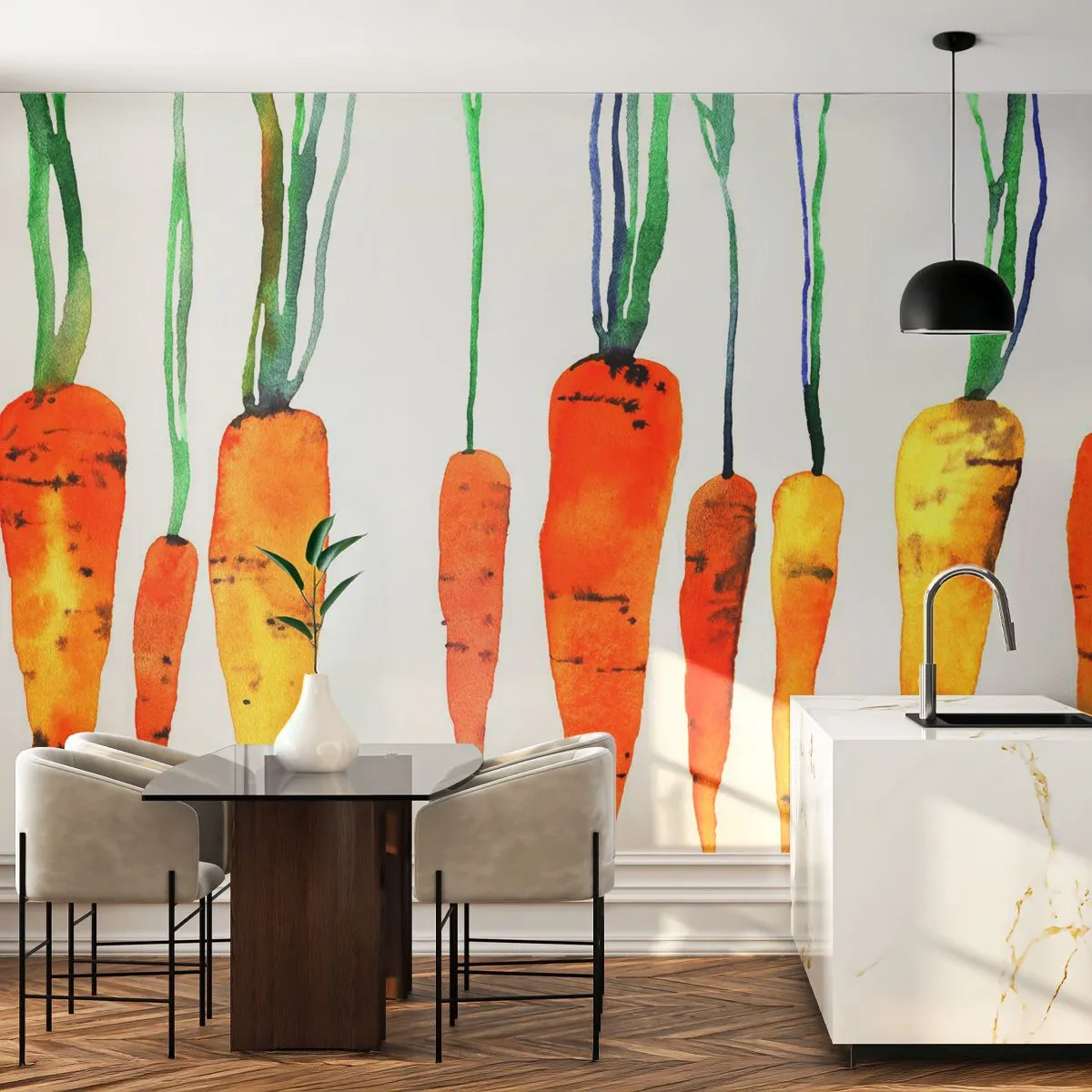 Fototapet Premium Sand - Skønheden ved det almindelige - Gastronomi, Gulerod, Grafik - 100x70 cm