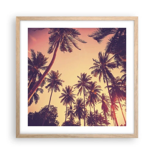 Plakat i ramme af lyst egetræ - Tropisk variation - 50x50 cm