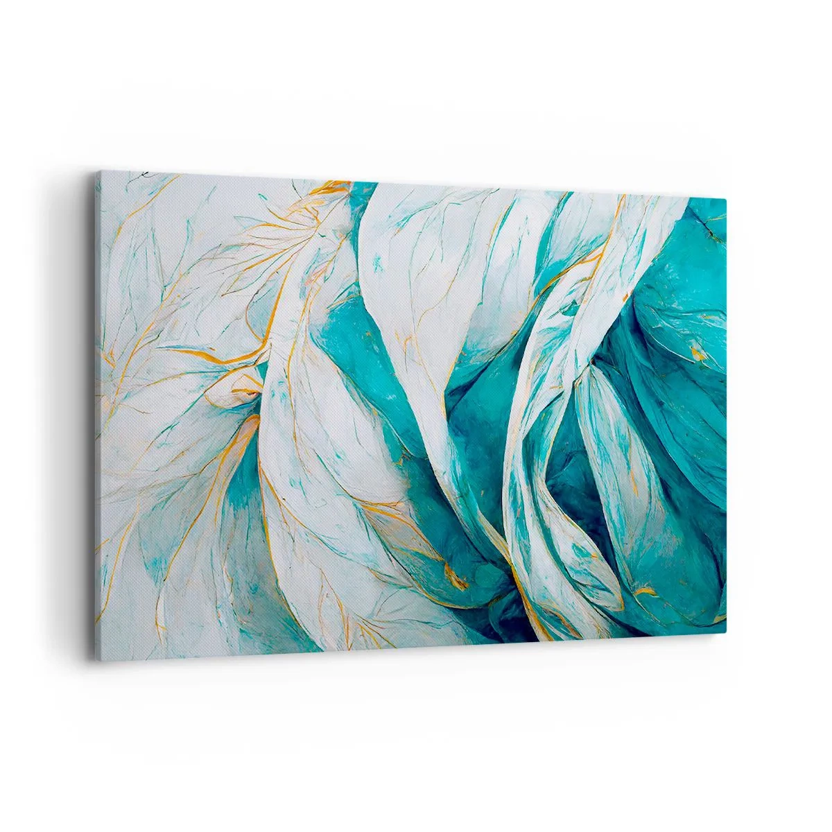 Lærredstryk - Billede på lærred - Blå abstraktion med et guldmotiv - 100x70 cm