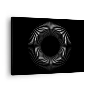 Lærredstryk - Billede på lærred - Grafisk cirkel med stråler i sort-hvid - 70x50cm - Sort sol - Moderne vægdekoration til stue og soveværelse ARTTOR
