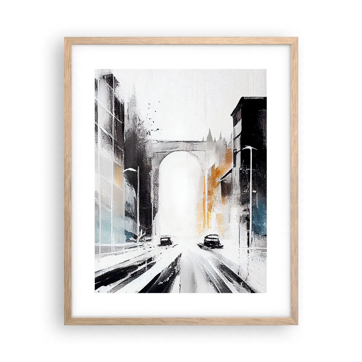 Plakat i ramme af lyst egetræ - Bystudie: arkitektur og bevægelse - 40x50 cm