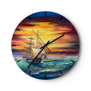 Vægur, Uret - Et sejlskib i et stormfuldt hav ved solnedgang - 30x30cm - At trodse bølgerne - Moderne vægdekoration til stue, køkken og soveværelse ARTTOR