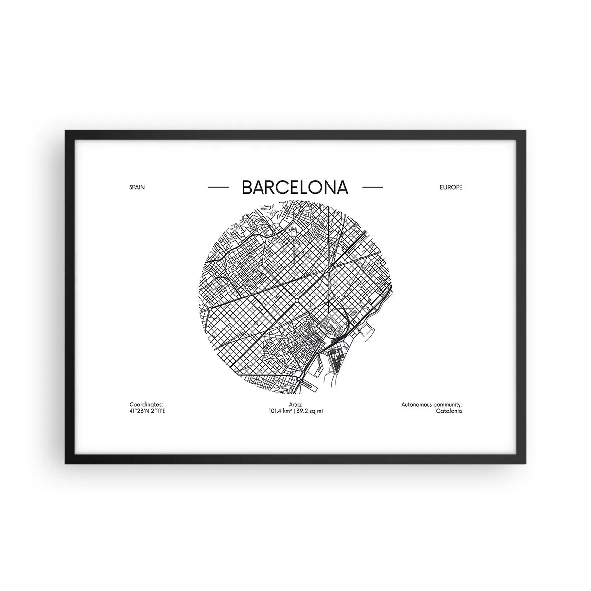 Plakat i sort ramme - Barcelonas anatomi - 70x50 cm