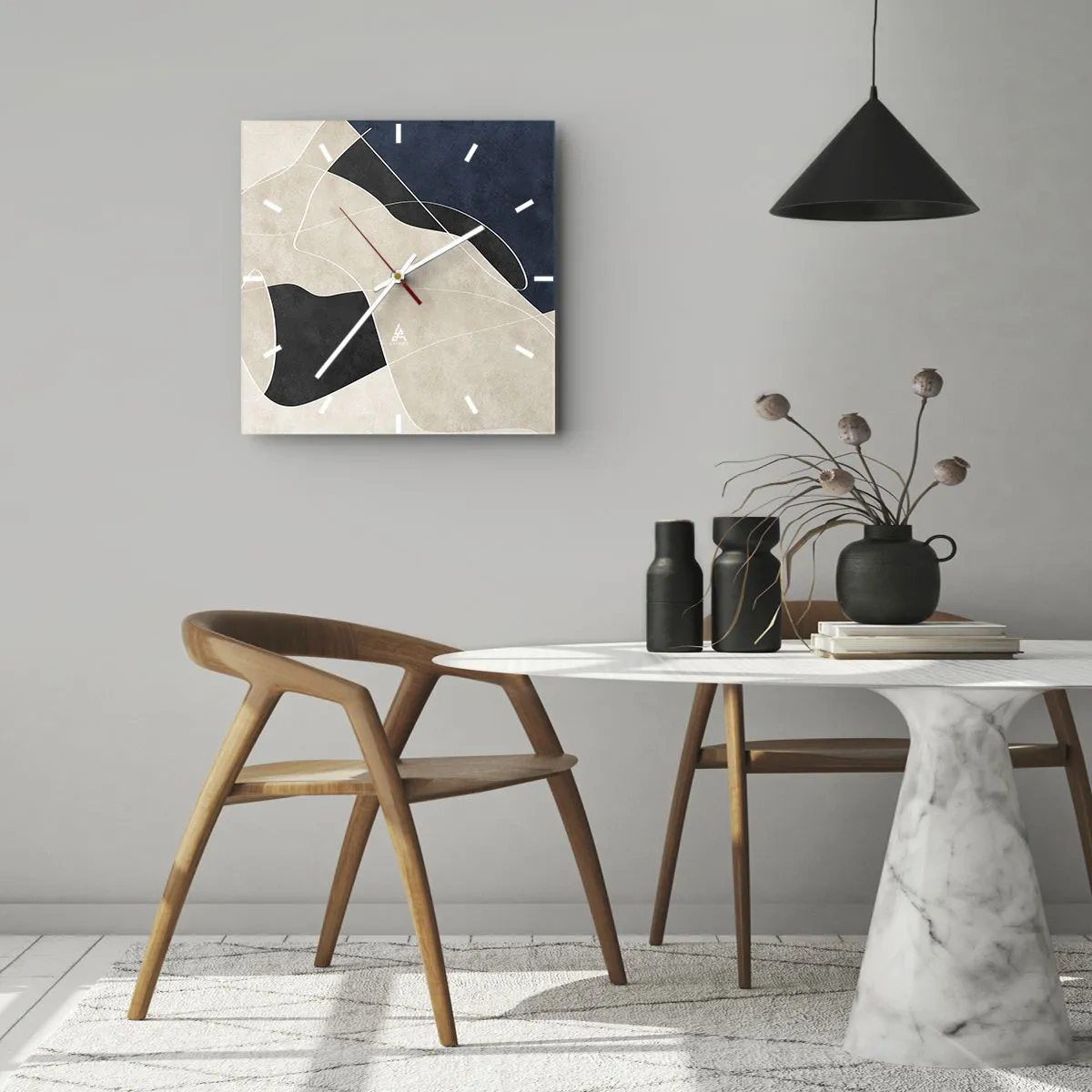 Vægur, Uret - Abstrakt komposition - kontrast af farver - 40x40 cm