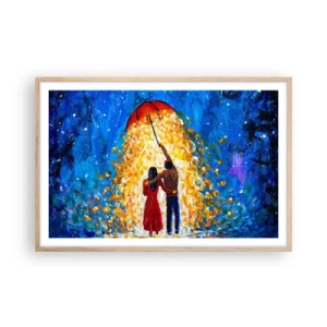 Plakat i ramme af lyst egetræ - Magien ved en regnfuld aften? - 91x61 cm