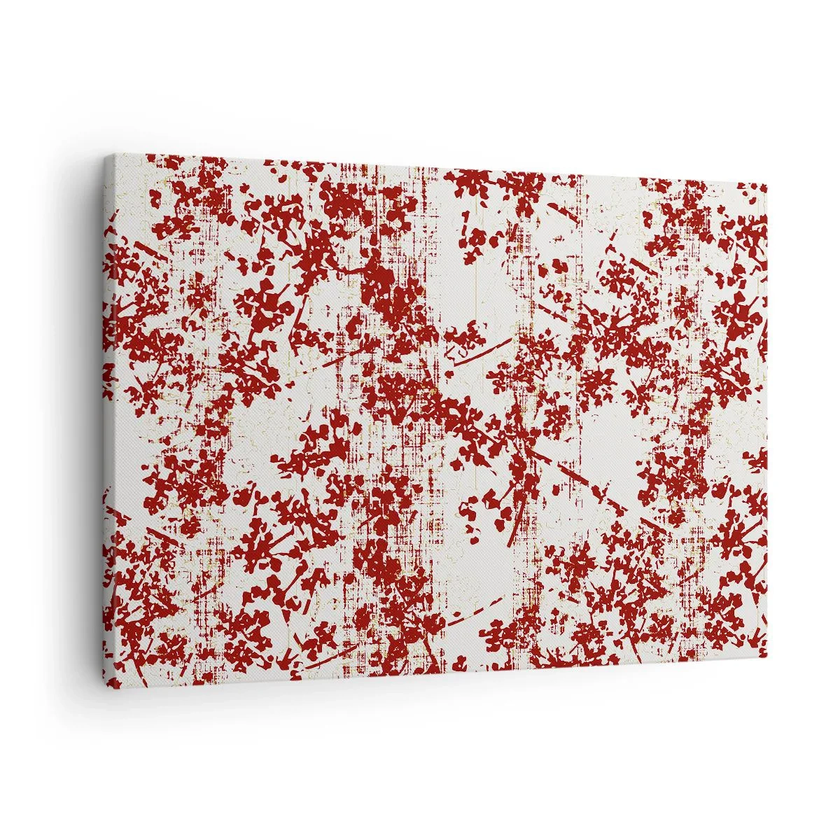 Lærredstryk - Billede på lærred - Røde blomster på en hvid baggrund i kunstnerisk stil - 70x50cm - Som en gammel percale - Moderne vægdekoration til stue og soveværelse ARTTOR