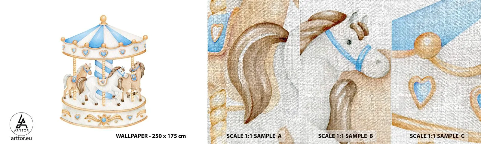 Prøve Fototapet Premium Canvas - Sød barndom - Heste, Merry-go-round, Børns - 100x30 cm