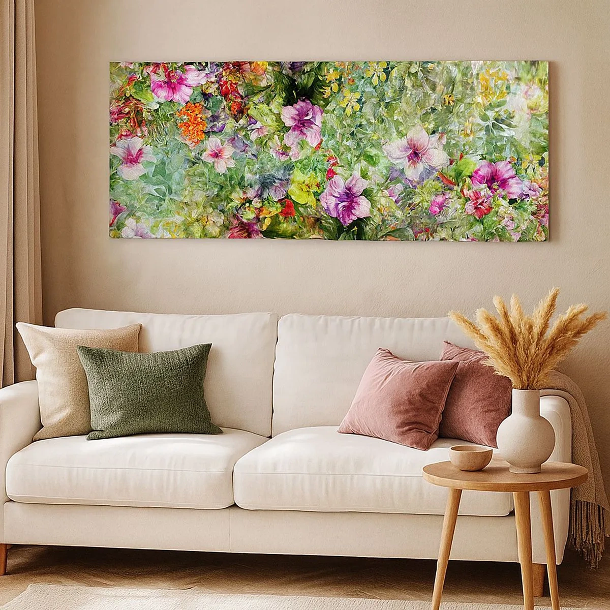 Lærredstryk - Billede på lærred - Ind i blomsterne ved fortabelse - 100x40 cm