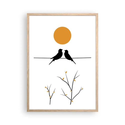 Plakat i ramme af lyst egetræ - Nattergal - 50x70 cm