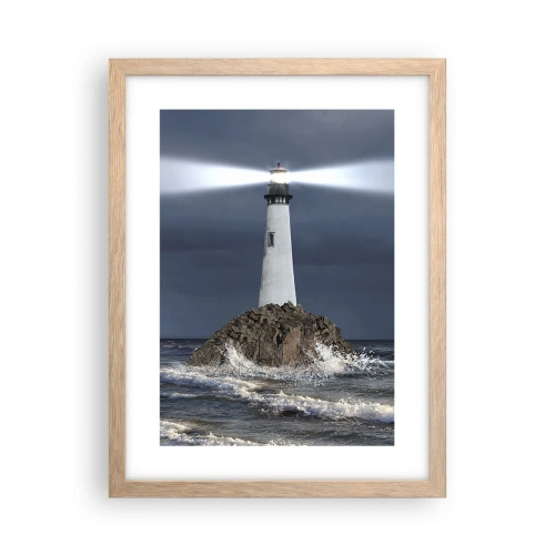 Plakat i ramme af lyst egetræ - Her...her...her! - 30x40 cm