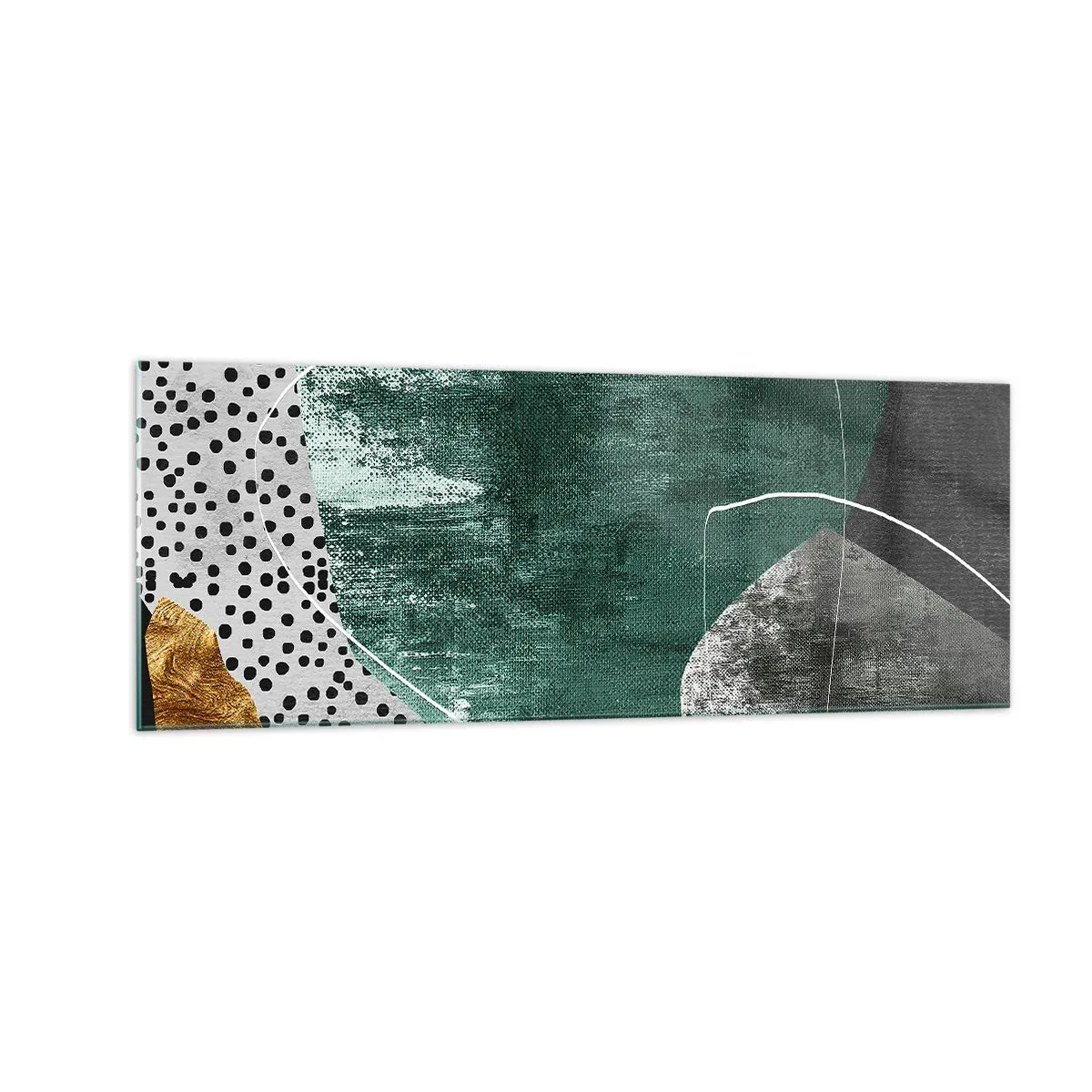 Billede på glas - Farverig abstraktion med en guldflager - 140x50 cm