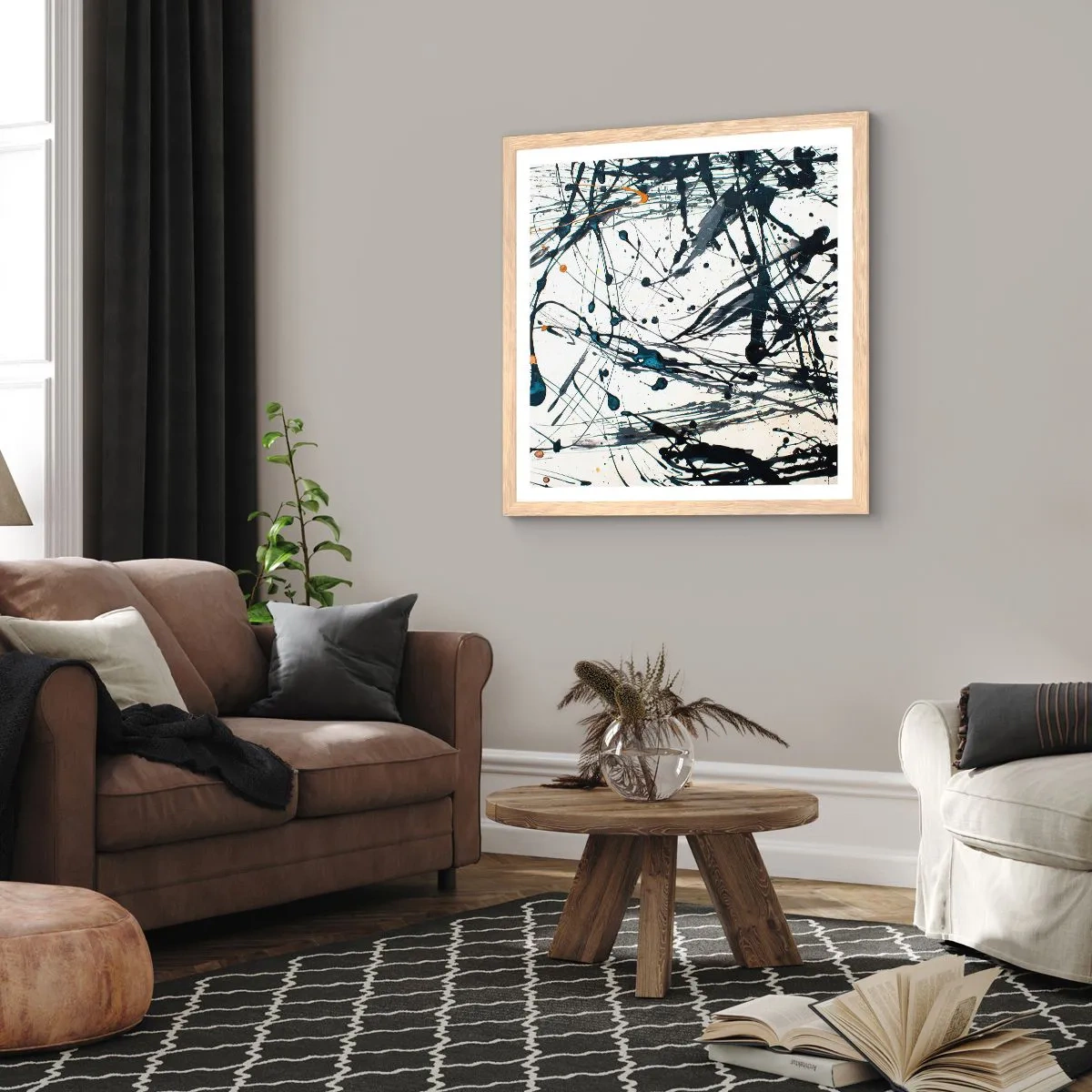 Plakat i ramme af lyst egetræ - Ekspressionistisk abstraktion - 60x60 cm