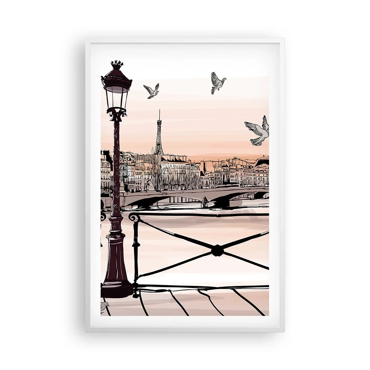 Plakat i hvid ramme - Over Paris' hustage - 61x91 cm