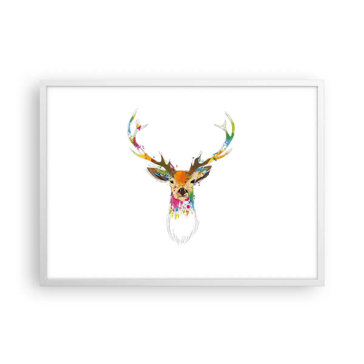 Plakat i hvid ramme - Blid kronhjort badet i farver - 70x50 cm