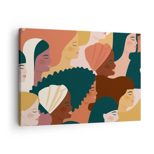 Lærredstryk - Billede på lærred - Farverige profiler af kvinder i forskellige stilarter - 70x50cm - Kun kvindelighed - Moderne vægdekoration til stue og soveværelse ARTTOR