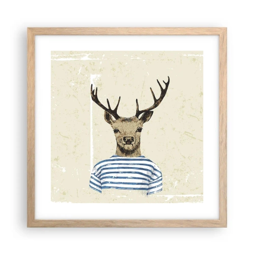 Plakat i ramme af lyst egetræ - Fordi jeg kan lide stribede skjorter! - 40x40 cm