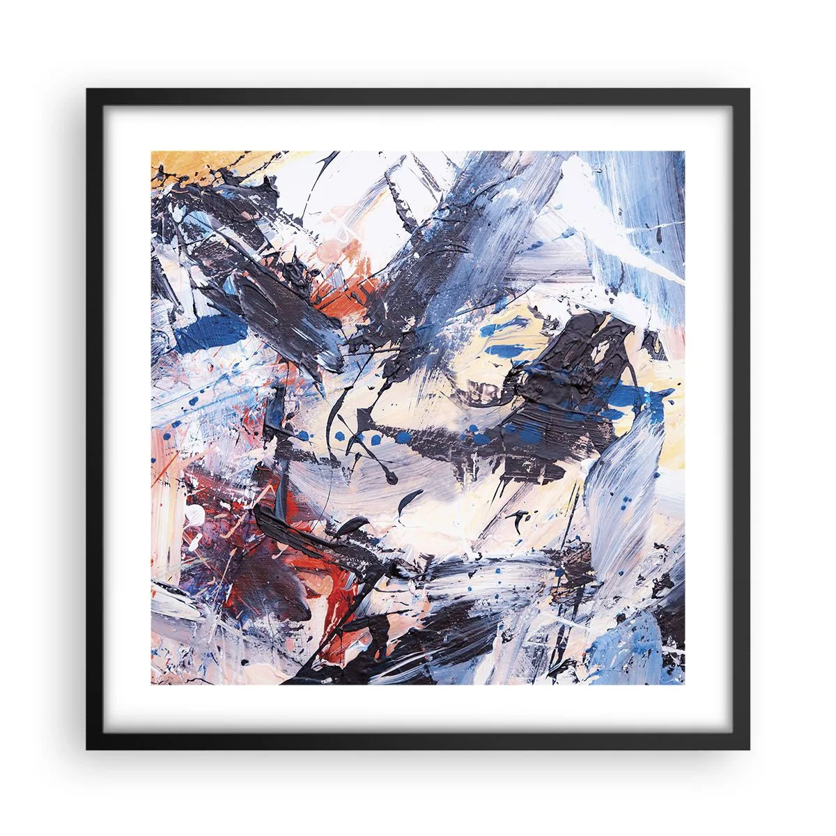 Plakat i sort ramme - Abstraktionens vanvittige dans - 50x50 cm