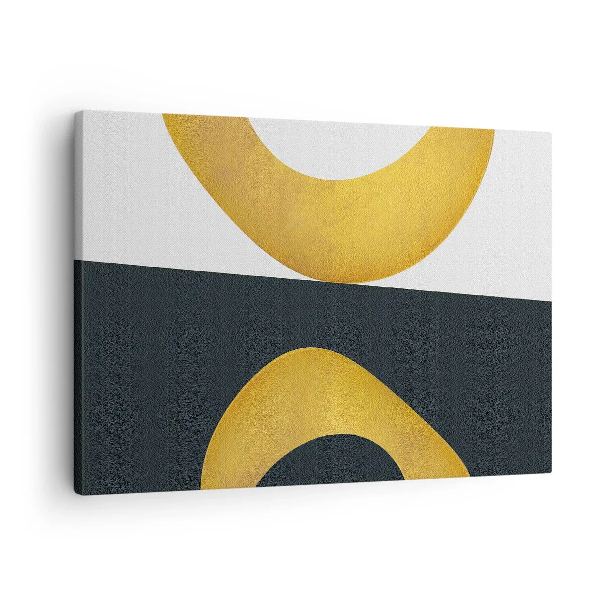 Lærredstryk - Billede på lærred - Geometriske former i guld på en hvid og mørk baggrund - 70x50cm - Først: guld - Moderne vægdekoration til stue og soveværelse ARTTOR