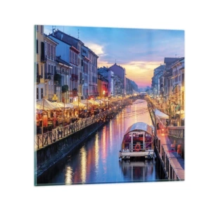 Billede på glas - En aften med lys og sjov - 70x70 cm