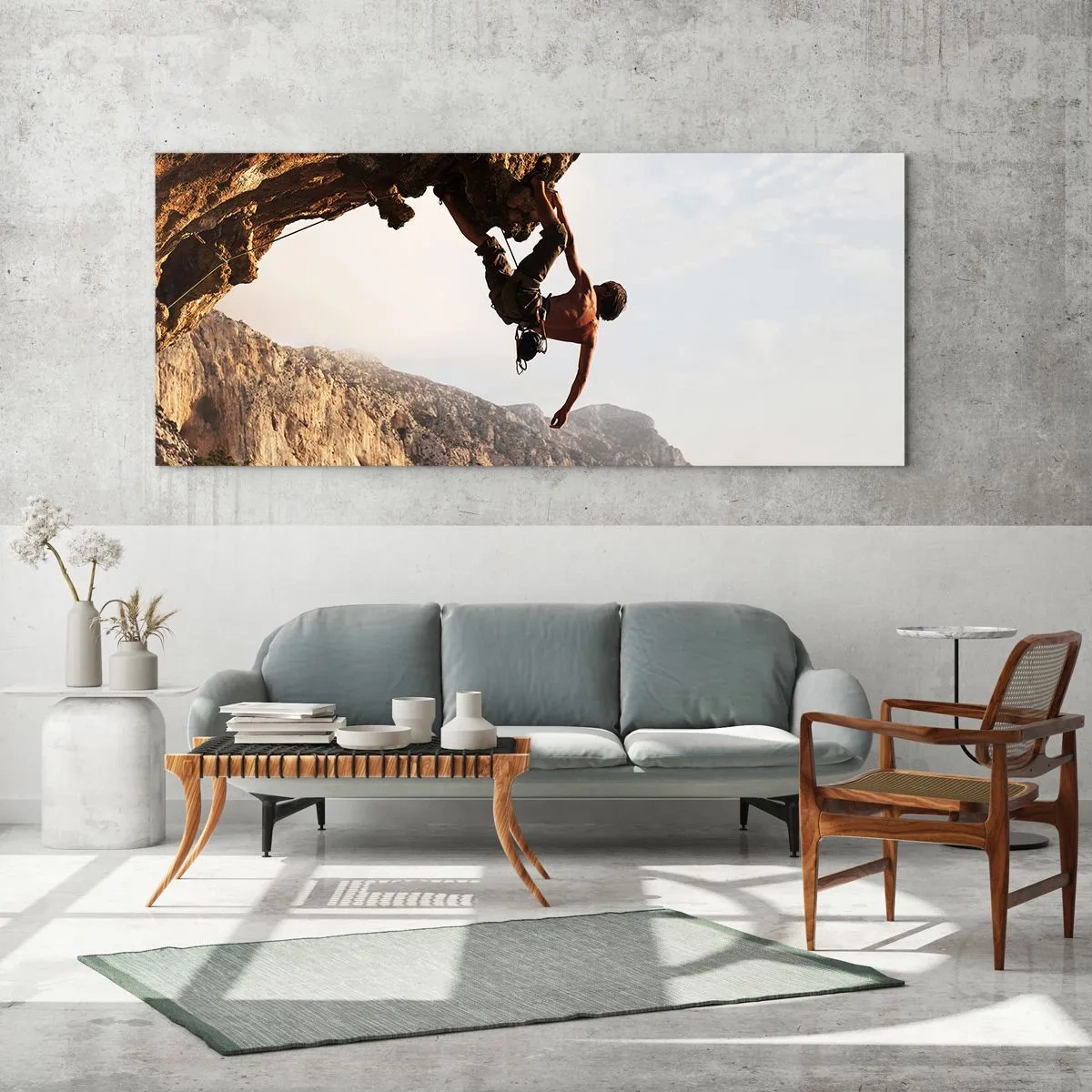 Billede på glas - Verden skrumpede ind i en håndfuld på en klippeskrænt - 100x40 cm