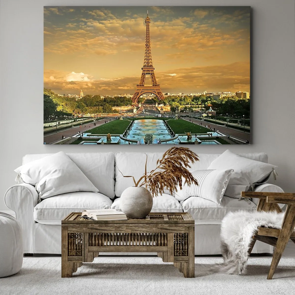 Lærredstryk - Billede på lærred - Eiffeltårnet i Paris ved solnedgang - 70x50cm - Dronningen af Paris - Moderne vægdekoration til stue og soveværelse ARTTOR
