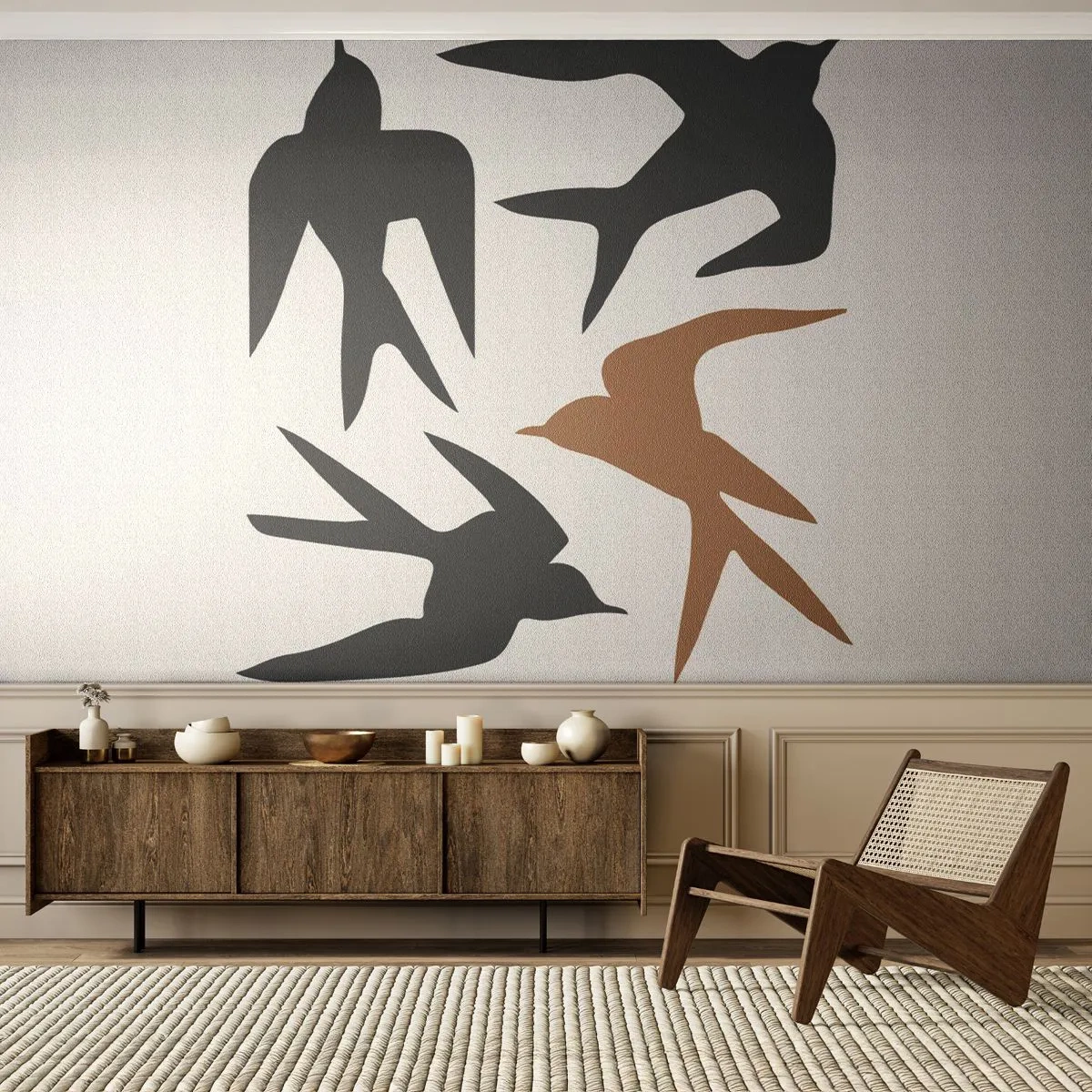 Fototapet Premium Sand - Sluge spil - Boho, Fugle, Minimalisme - 100x70 cm