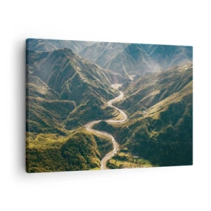 Lærredstryk - Billede på lærred - Et bjerglandskab med en snoet vej blandt grønne bakker - 70x50cm - Direkte fra hjertet af bjergene - Moderne vægdekoration til stue og soveværelse ARTTOR