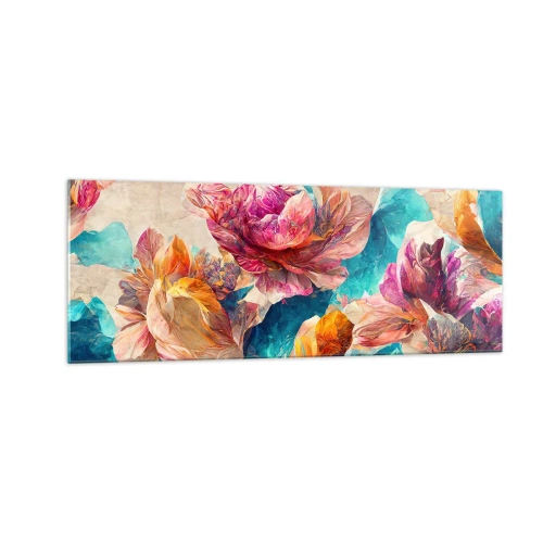 Billede på glas - Den farverige pragt i en buket - 140x50 cm
