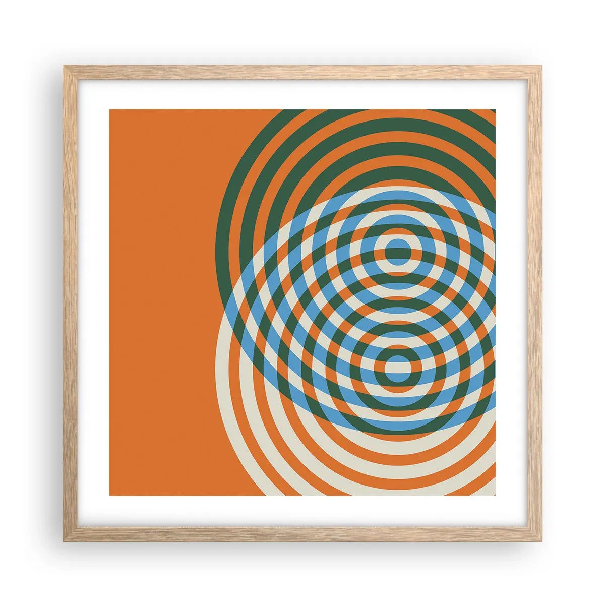 Plakat i ramme af lyst egetræ - Abstrakt cirkulær variation - 50x50 cm