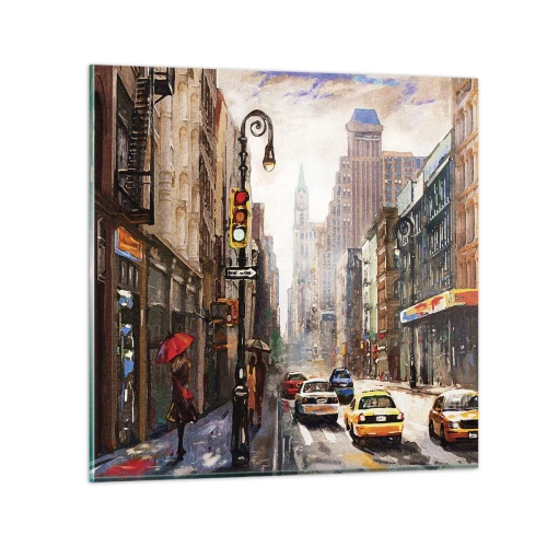 Billede på glas - New York - også farverig i regnvejr - 40x40 cm