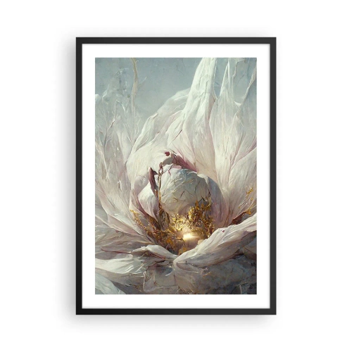 Plakat i sort ramme - En diskret abstraktion med et blomstermotiv i sarte nuancer af hvid og guld. - 50x70cm - Blomstrer en gang om hundrede år - Moderne vægdekoration til stue og soveværelse ARTTOR