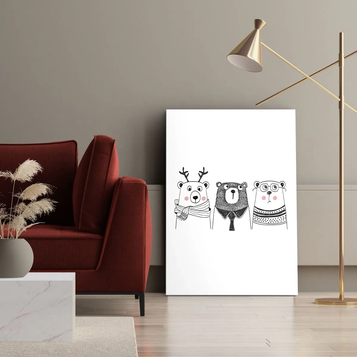 Lærredstryk - Billede på lærred - Bamse, bamse, bamse og bamse - 50x70 cm