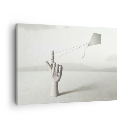 Lærredstryk - Billede på lærred - En minimalistisk træhånd med en drage mod en landskabsbaggrund. - 70x50cm - Styrkeprøve - Moderne vægdekoration til stue og soveværelse ARTTOR