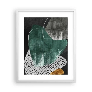 Plakat i hvid ramme - Farverig abstraktion med en guldflager - 40x50 cm